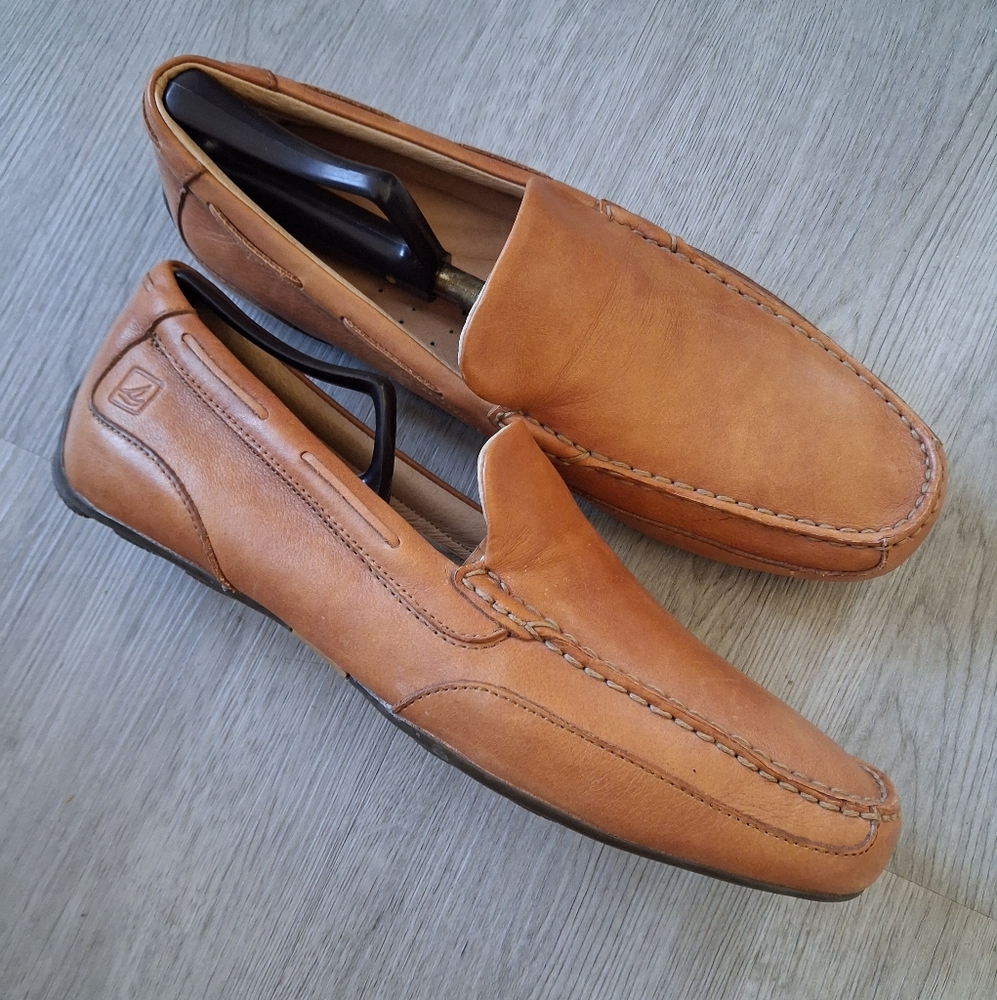 Sperry Mens Tan Soft Leather Slip On Driving Loafers Size 11.5M